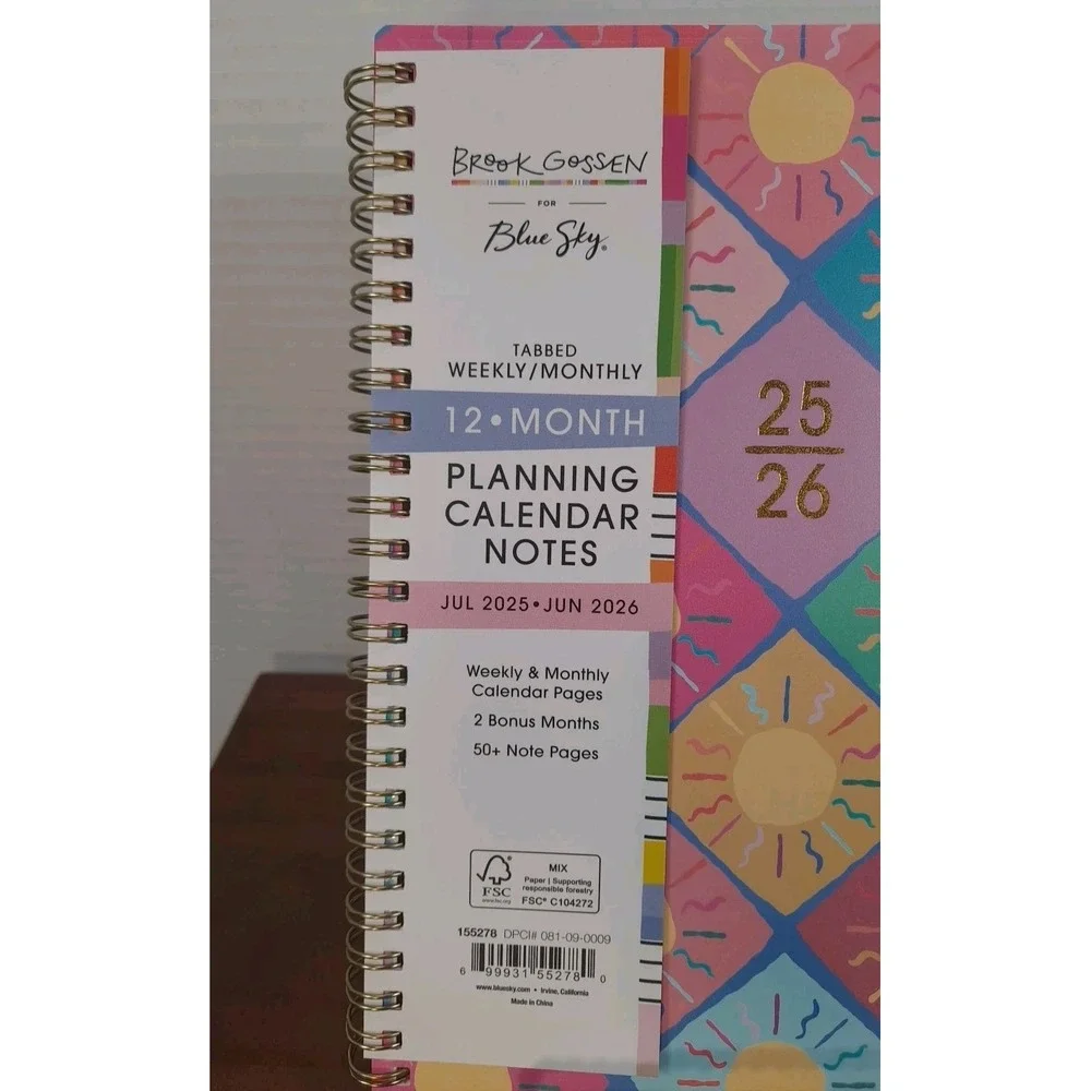 New 2025/2026 Brook Gossen For Blue Sky 12 Month Planner‎ Tabbed Weekly Monthly